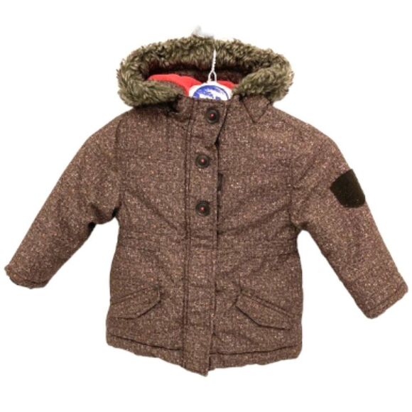 Roots Kids Brown Pink Faux Fur Lined Hooded Winter Coat 2T - Picture 1 of 10